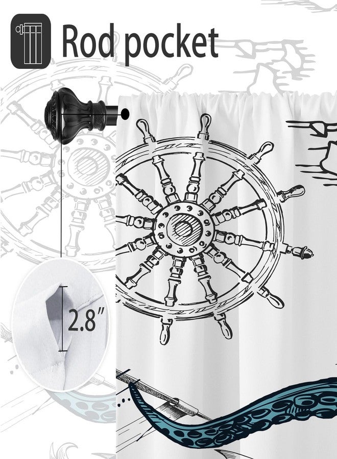 Coxila Octopus Kitchen Window Curtains 27.5 x 39 Inch Small Short Mini Cafe Rod Pocket Nautical Coastal Ocean Cool Kraken Gothic Living Bedroom Room Home Treatment Set of 2 Curtain Panels Drapes Tiers - Image 3